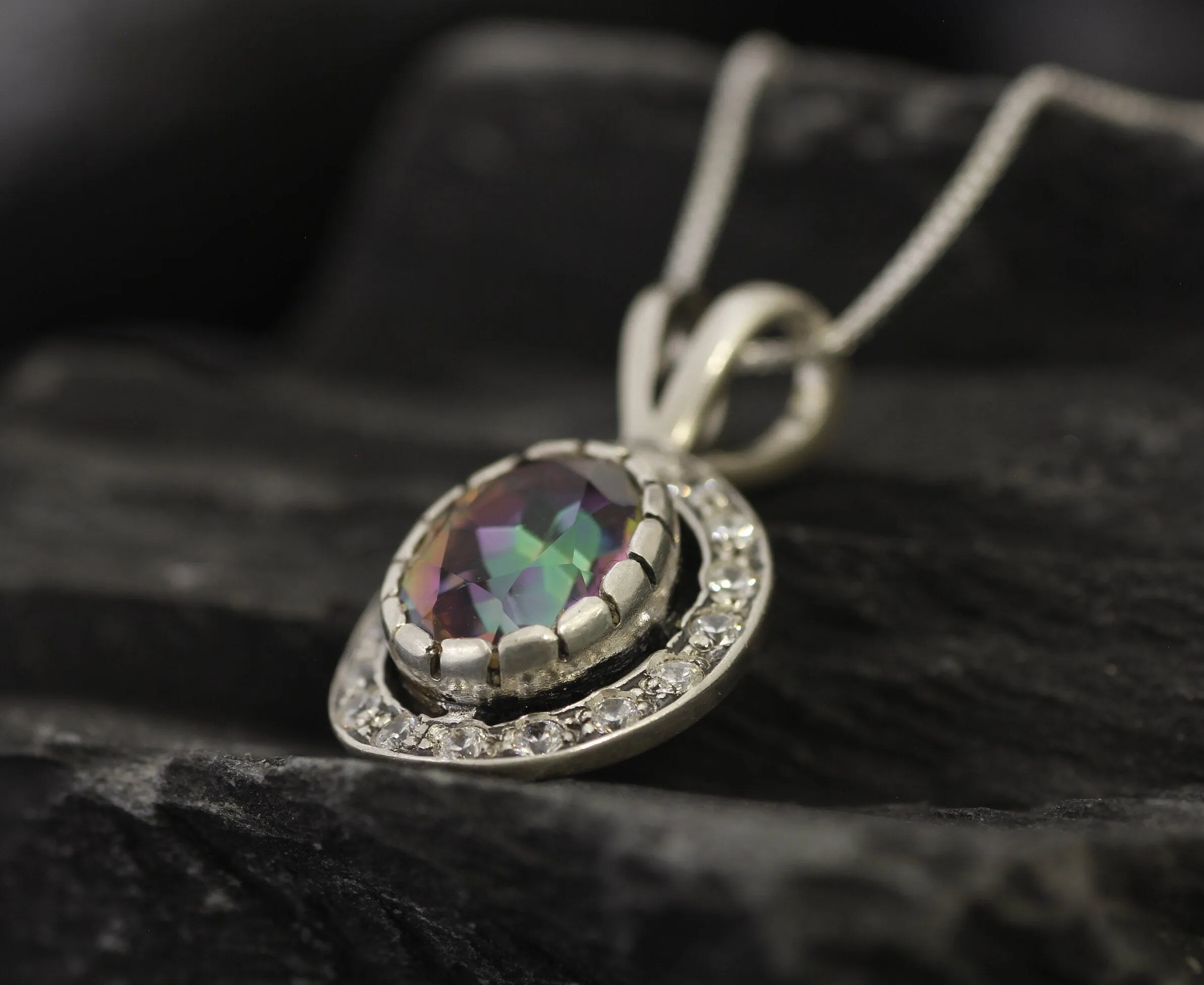 Mystic Topaz Pendant - Purple Vintage Necklace - Oval Topaz Necklace
