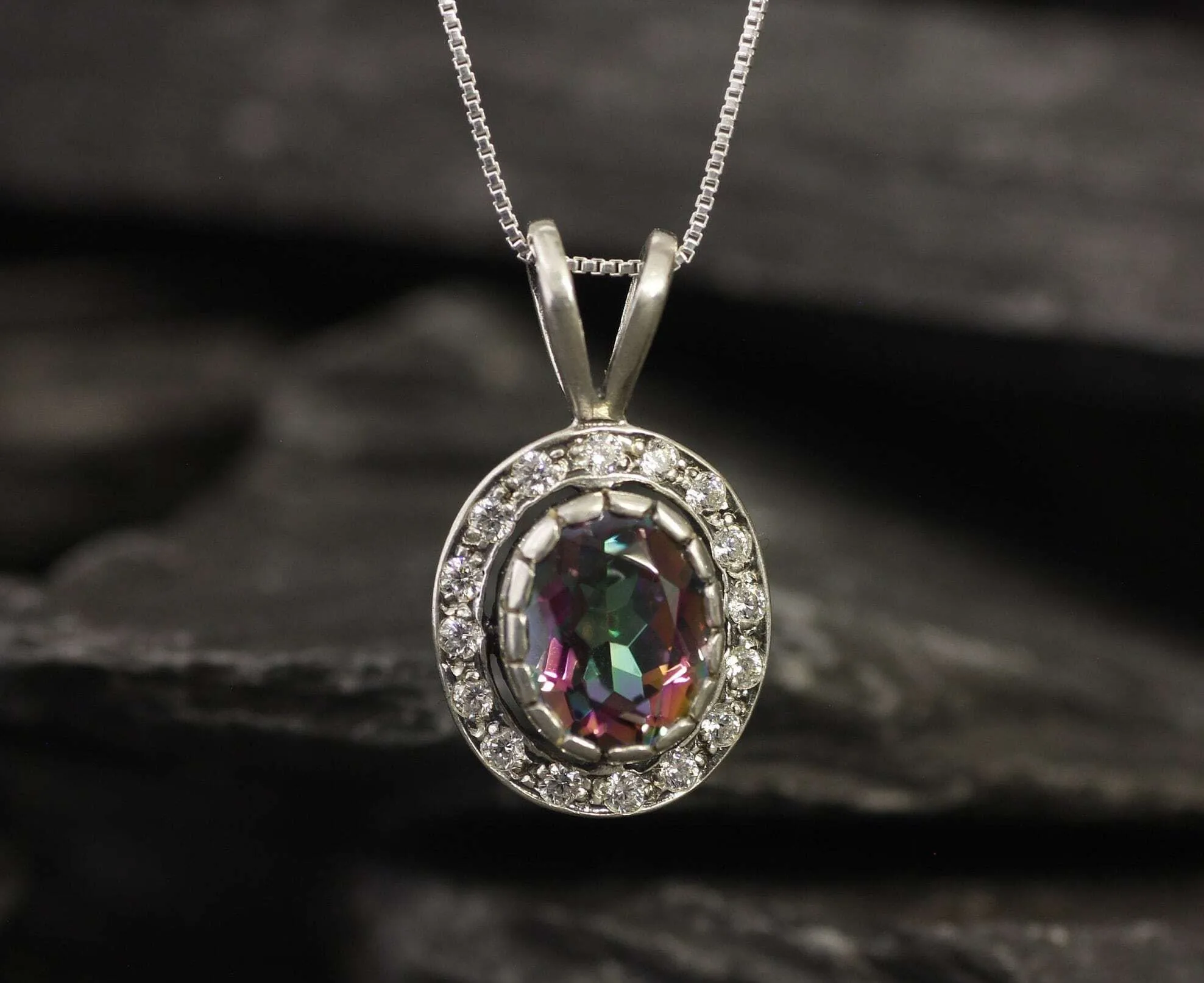 Mystic Topaz Pendant - Purple Vintage Necklace - Oval Topaz Necklace