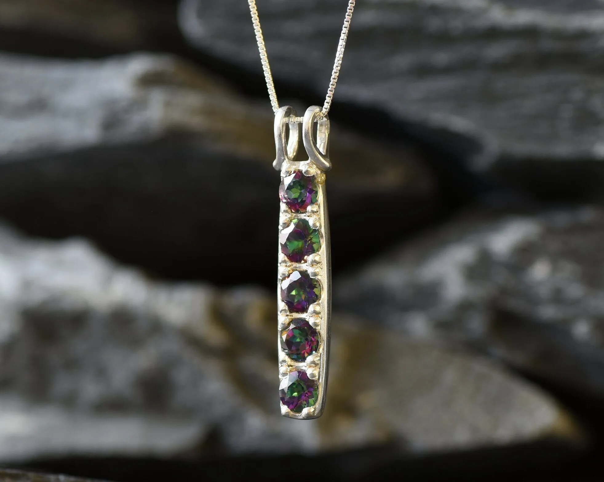 Mystic Topaz Pendant - Vertical Topaz Necklace - December Birthstone Necklace