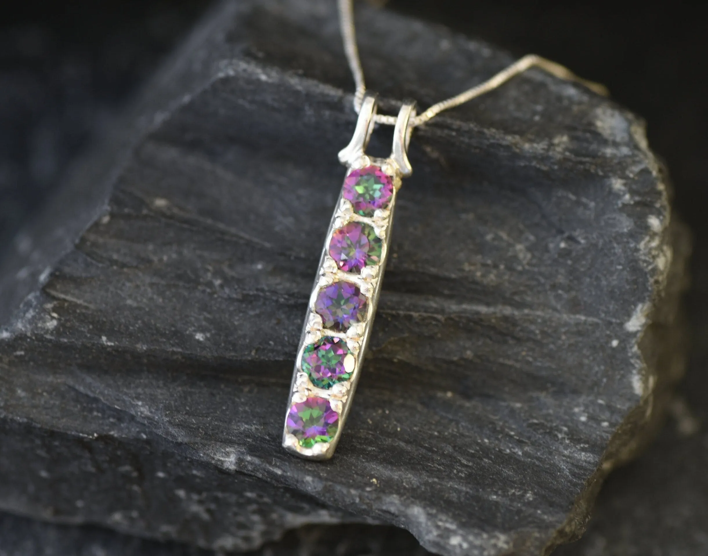 Mystic Topaz Pendant - Vertical Topaz Necklace - December Birthstone Necklace