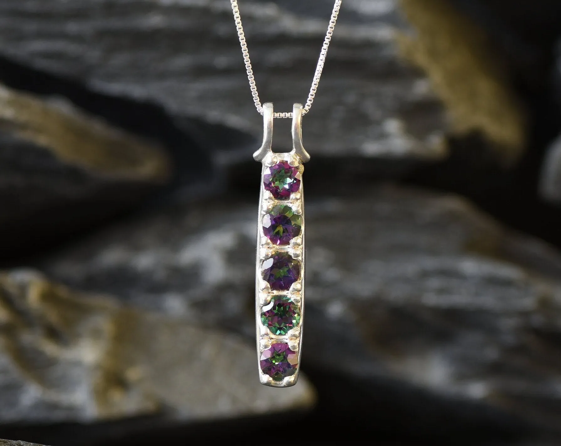 Mystic Topaz Pendant - Vertical Topaz Necklace - December Birthstone Necklace