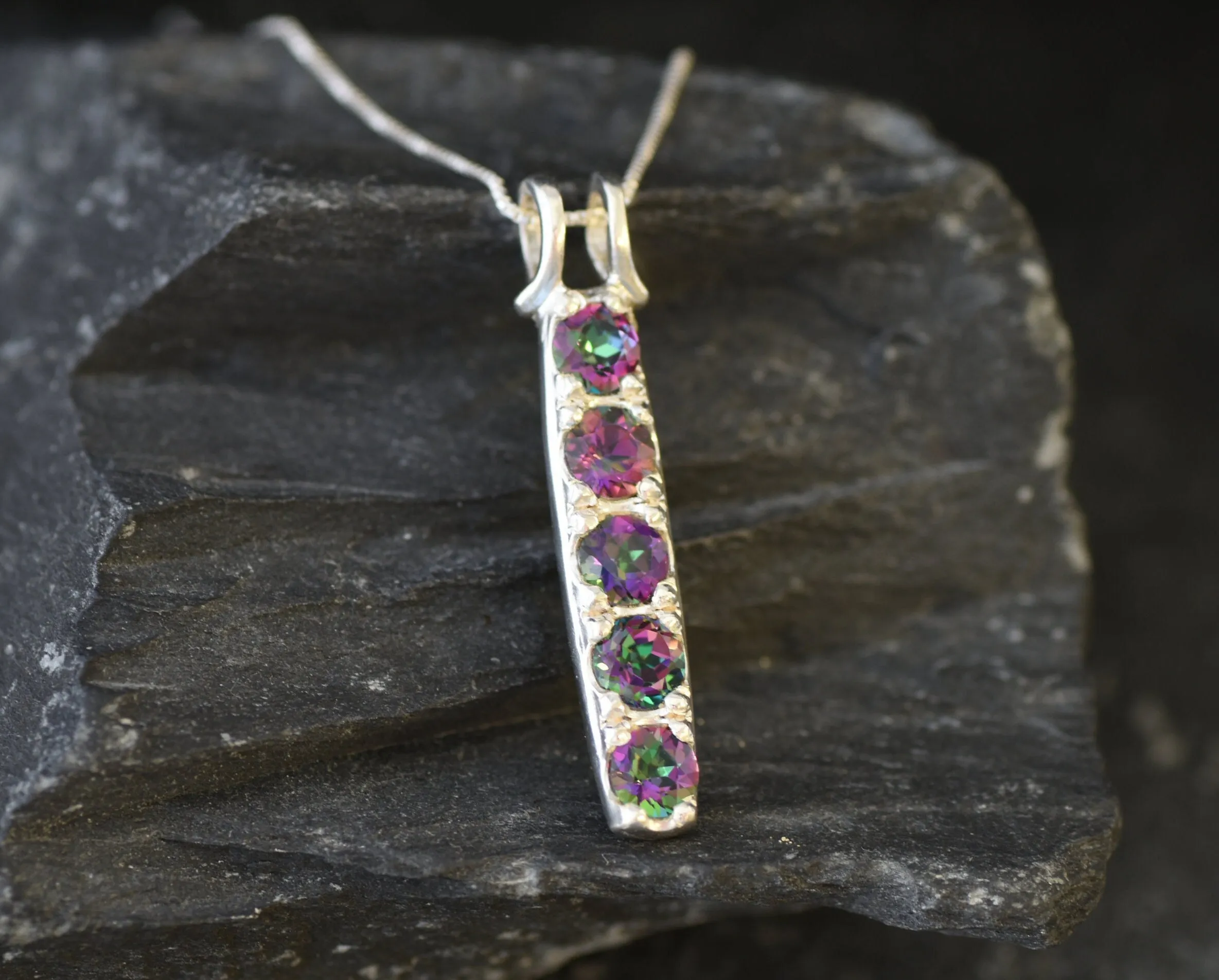 Mystic Topaz Pendant - Vertical Topaz Necklace - December Birthstone Necklace
