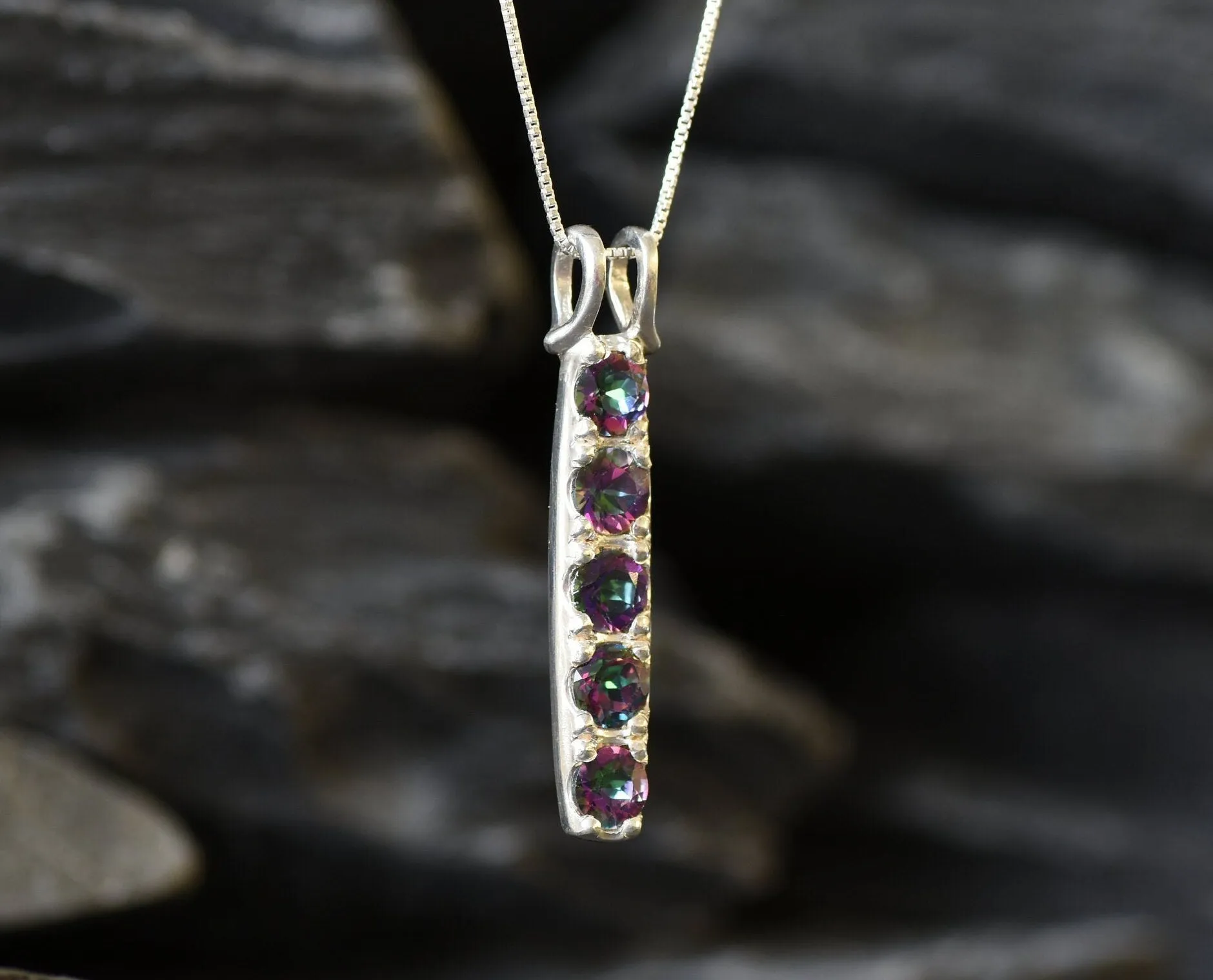 Mystic Topaz Pendant - Vertical Topaz Necklace - December Birthstone Necklace