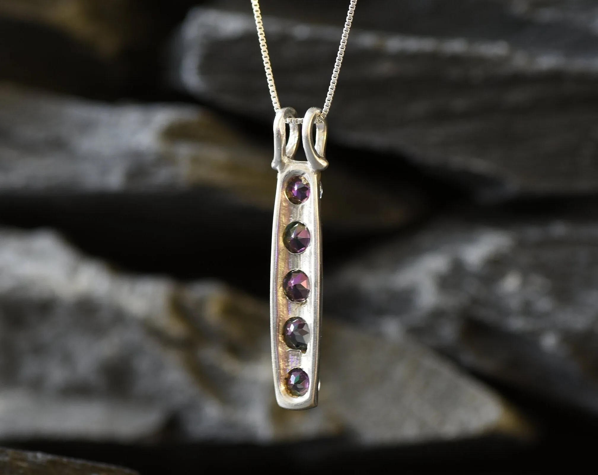 Mystic Topaz Pendant - Vertical Topaz Necklace - December Birthstone Necklace