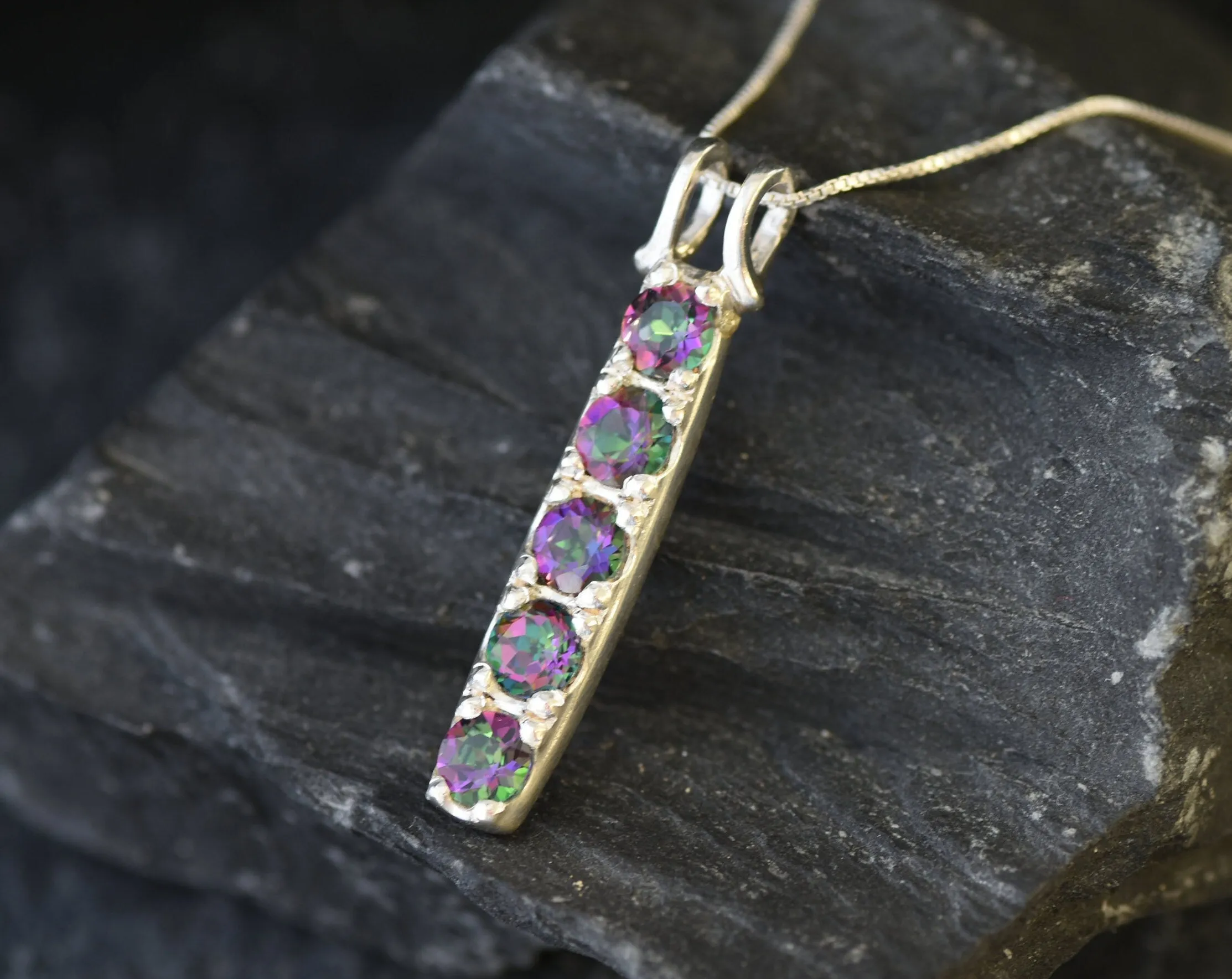 Mystic Topaz Pendant - Vertical Topaz Necklace - December Birthstone Necklace
