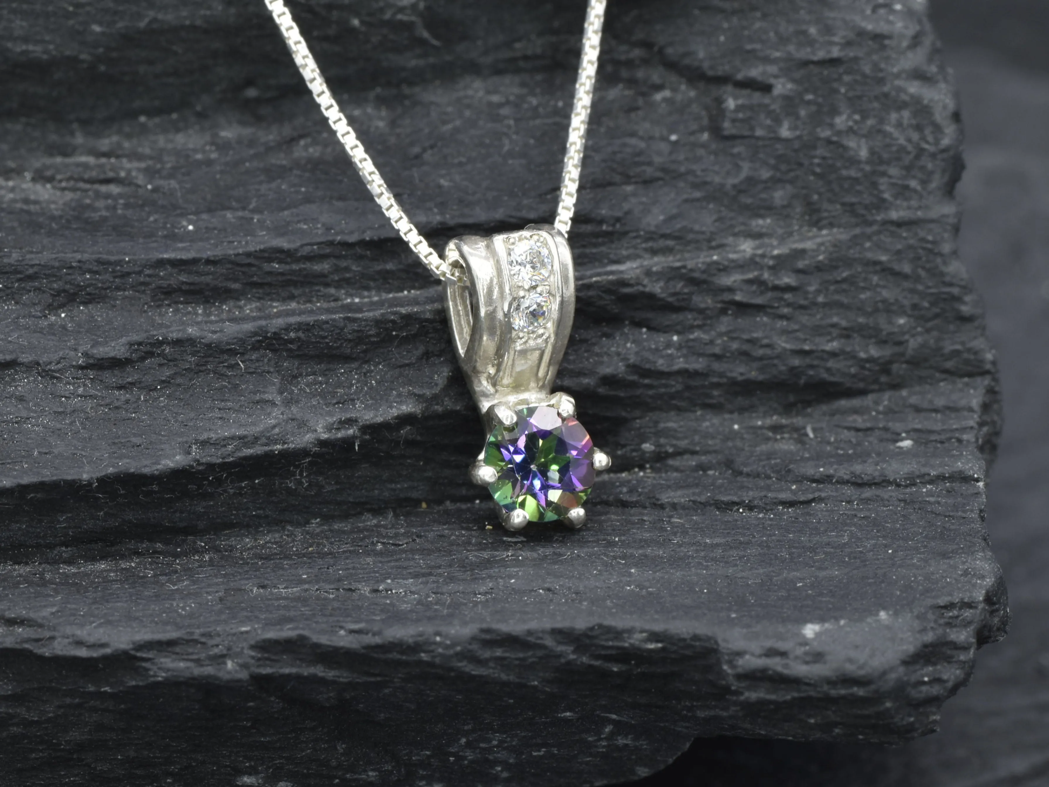 Mystic Topaz Pendant - Vintage Purple Necklace, Natural Mystic Topaz