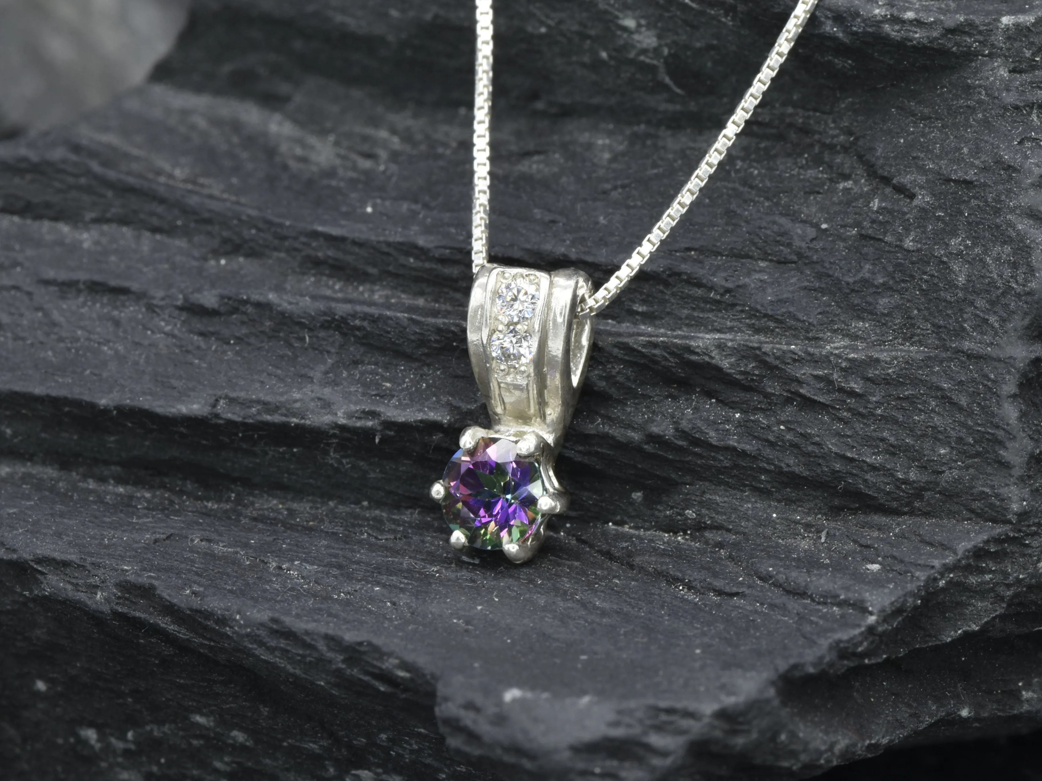 Mystic Topaz Pendant - Vintage Purple Necklace, Natural Mystic Topaz