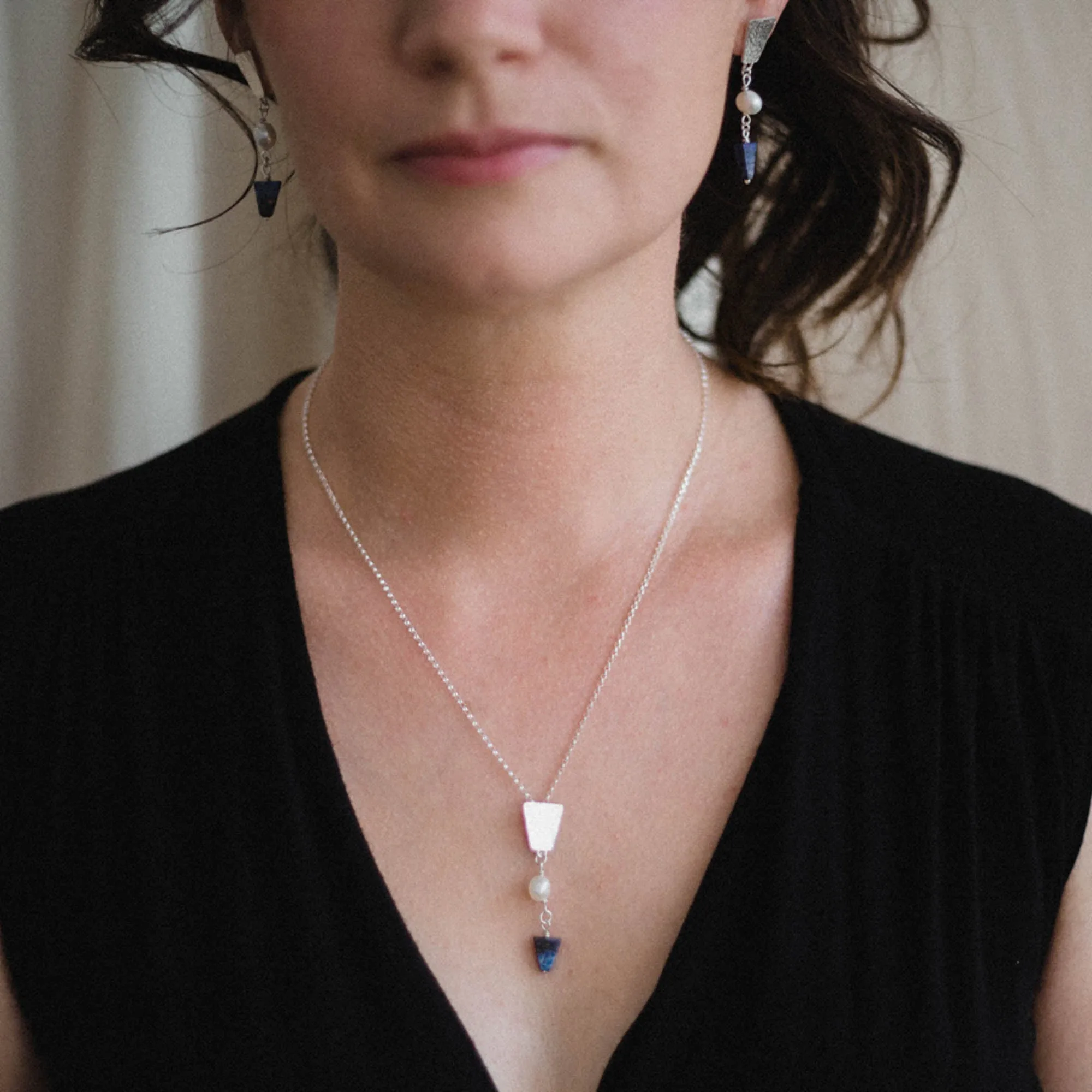 Nefertiti Lapis Lazuli and Pearl Drop Pendant