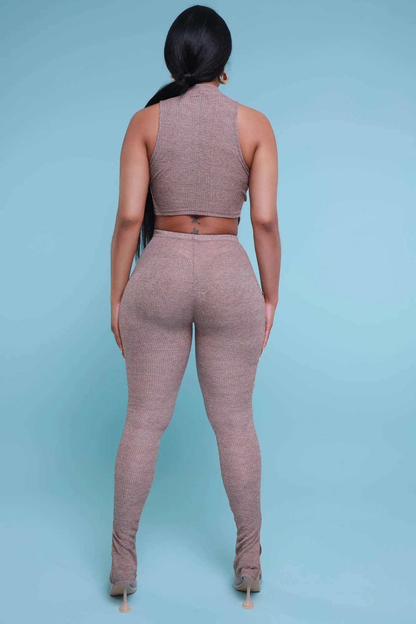 On Arrival Sleeveless Cut Out Legging Set - Taupe