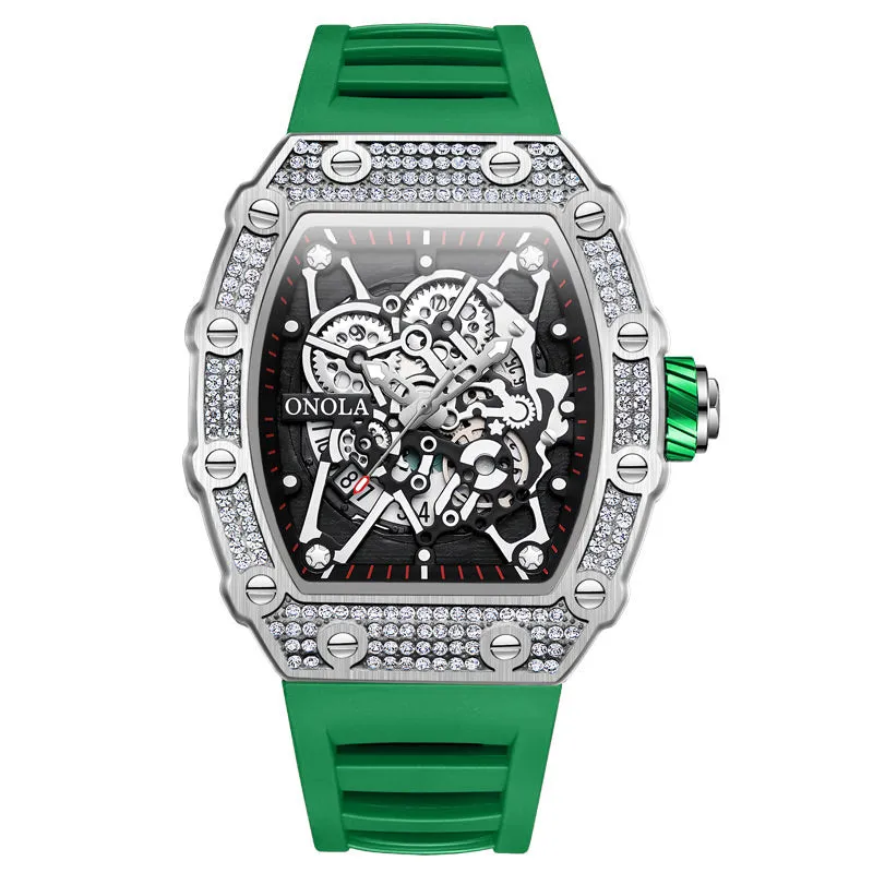 ONOLA 43mm Luxury Men's Diamond Bezel Watch Skeleton Quartz