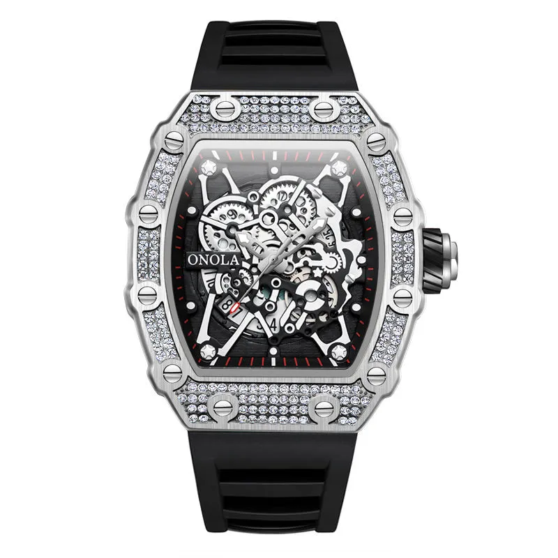 ONOLA 43mm Luxury Men's Diamond Bezel Watch Skeleton Quartz