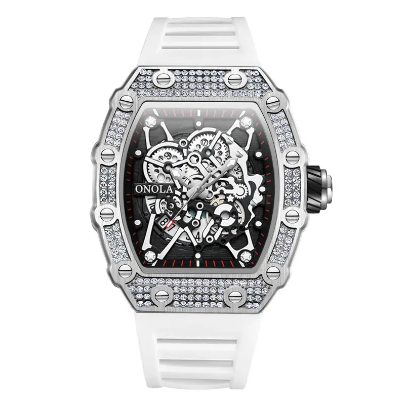 ONOLA 43mm Luxury Men's Diamond Bezel Watch Skeleton Quartz