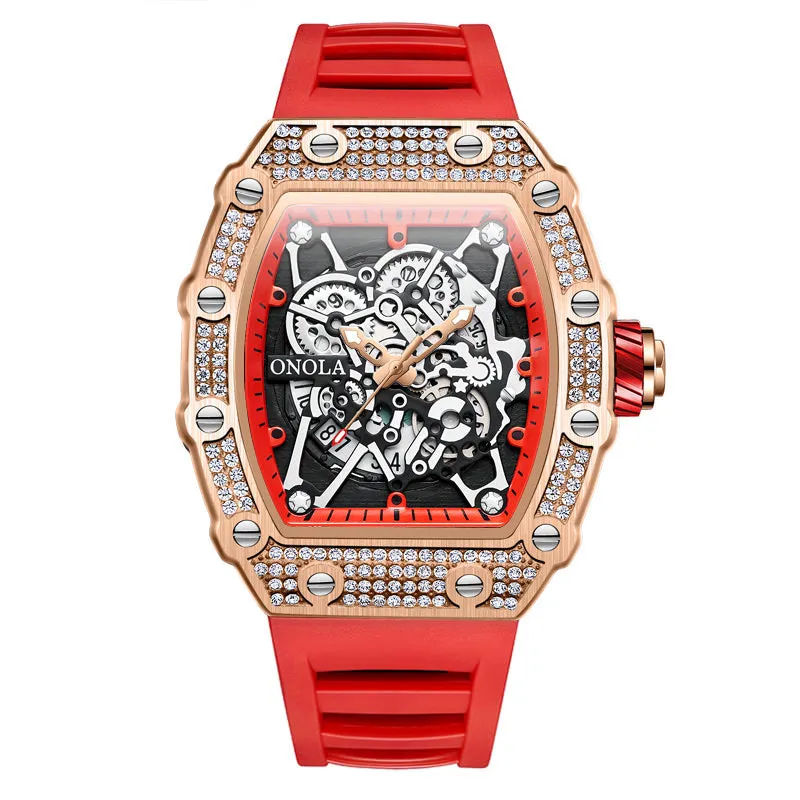 ONOLA 43mm Luxury Men's Diamond Bezel Watch Skeleton Quartz