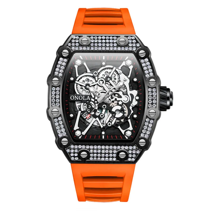 ONOLA 43mm Luxury Men's Diamond Bezel Watch Skeleton Quartz