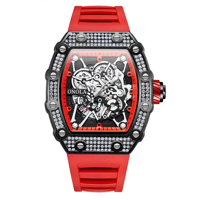 ONOLA 43mm Luxury Men's Diamond Bezel Watch Skeleton Quartz