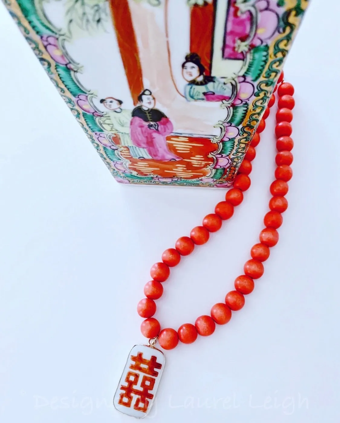 Orange Chinoiserie Pendant Necklace