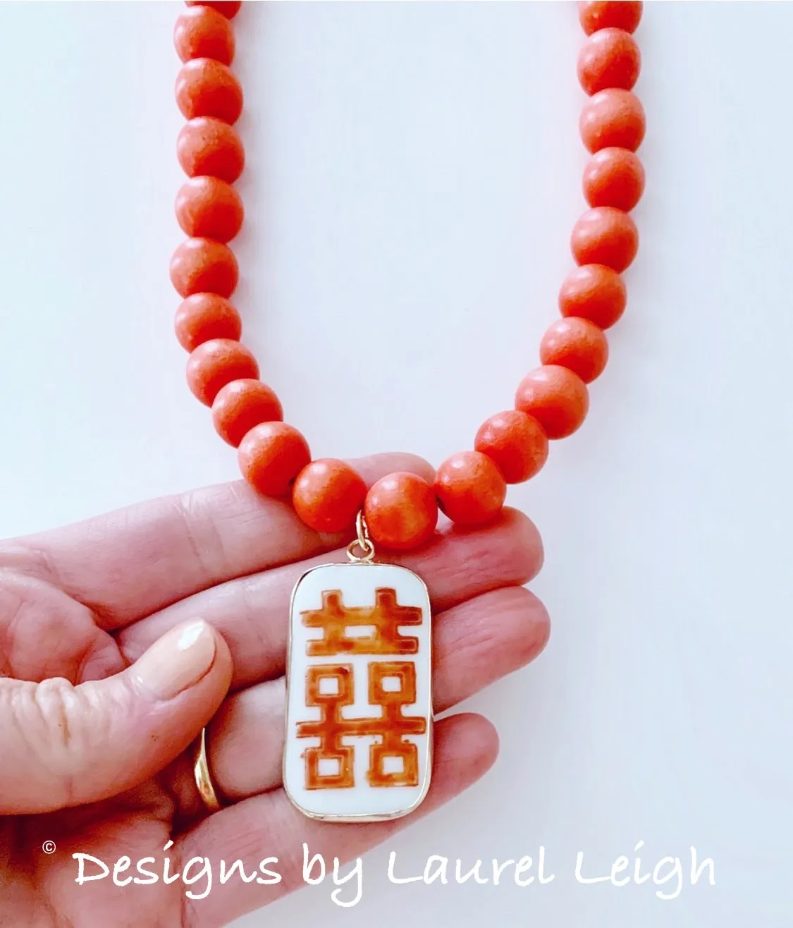 Orange Chinoiserie Pendant Necklace