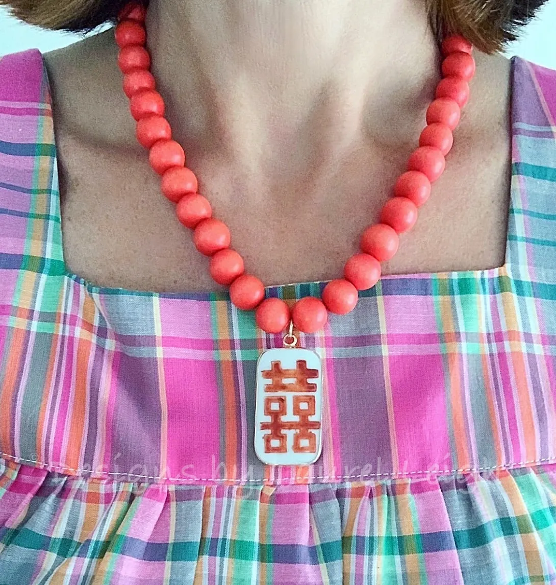 Orange Chinoiserie Pendant Necklace