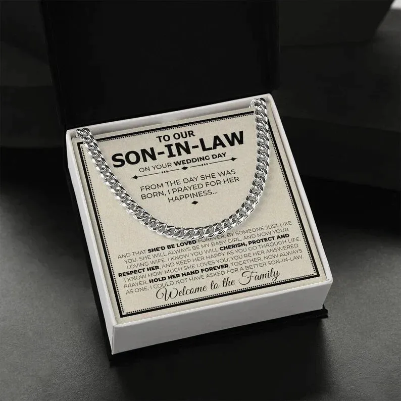 Our Future Son In Law Cuban Necklace. Son In Law Gift on Wedding Day, To My Son In Law on His Wedding Day