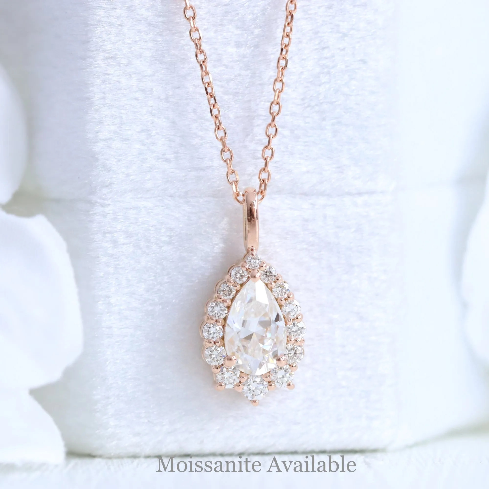 Pear Black Diamond Pendant in 14k Gold Tiara Halo Diamond Necklace