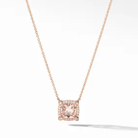 Petite Chatelaine Pave Bezel Pendant Necklace in 18K Rose Gold with Morganite