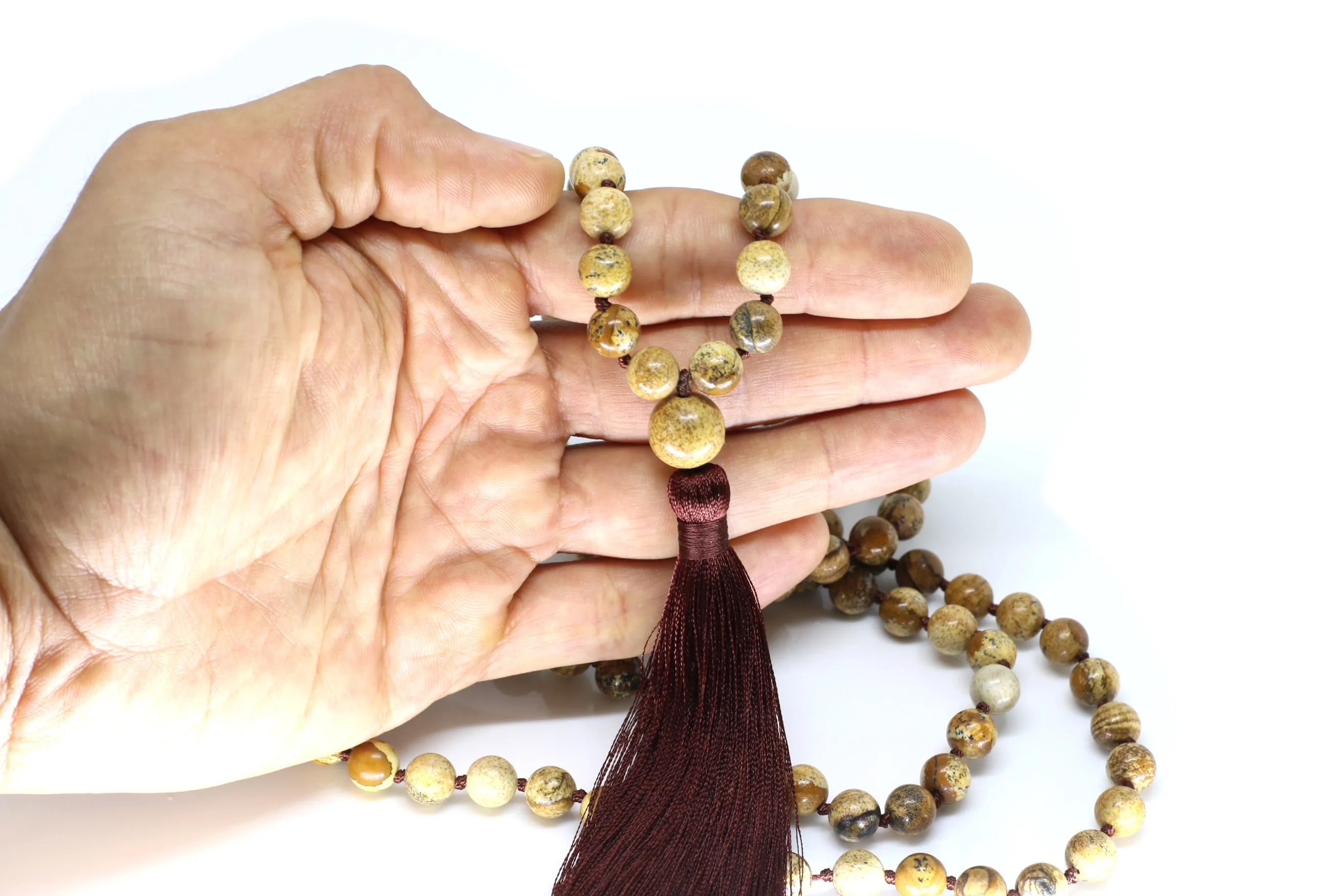 Picture Jasper Mala Beads Necklace - "I am Spiritual"