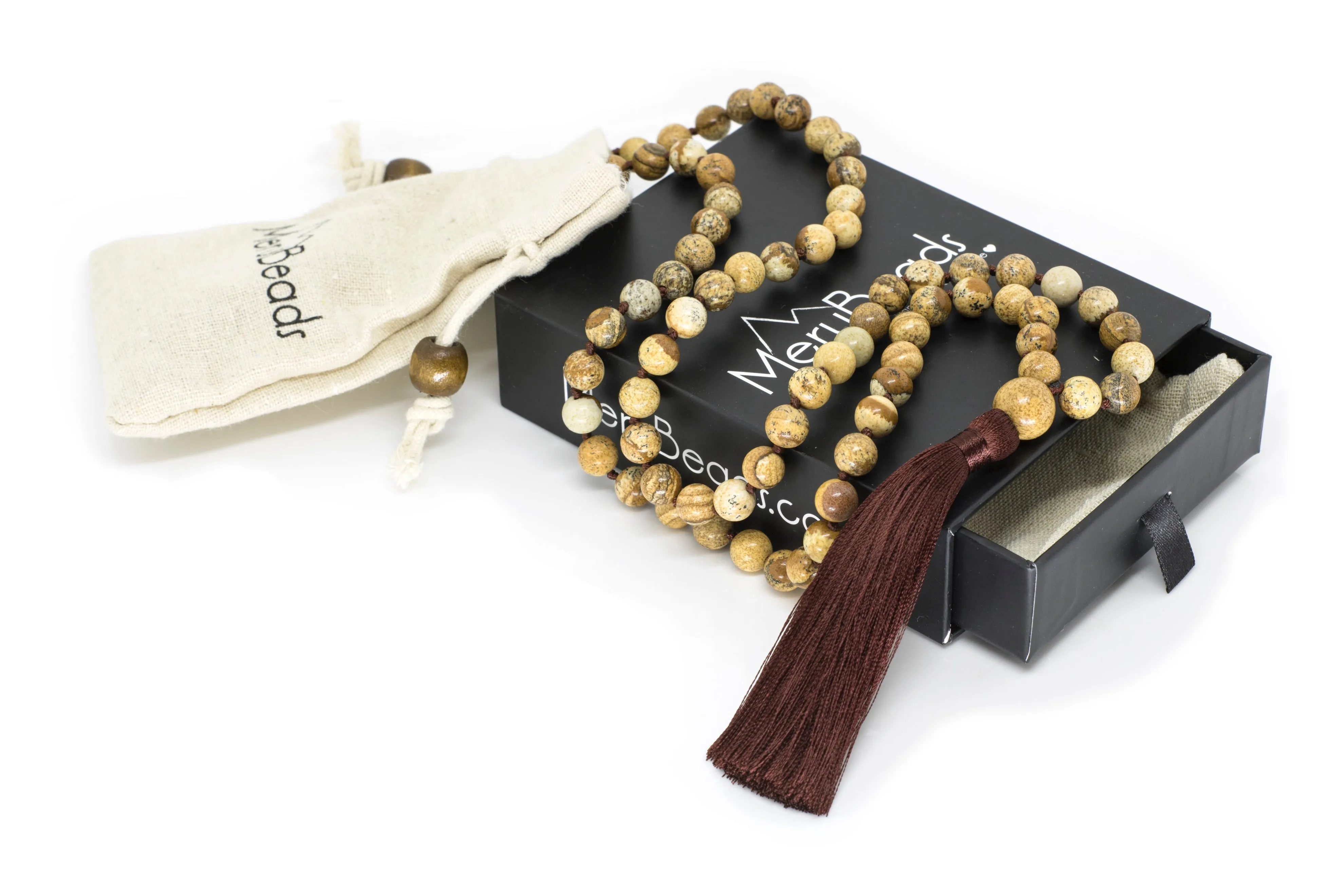Picture Jasper Mala Beads Necklace - "I am Spiritual"
