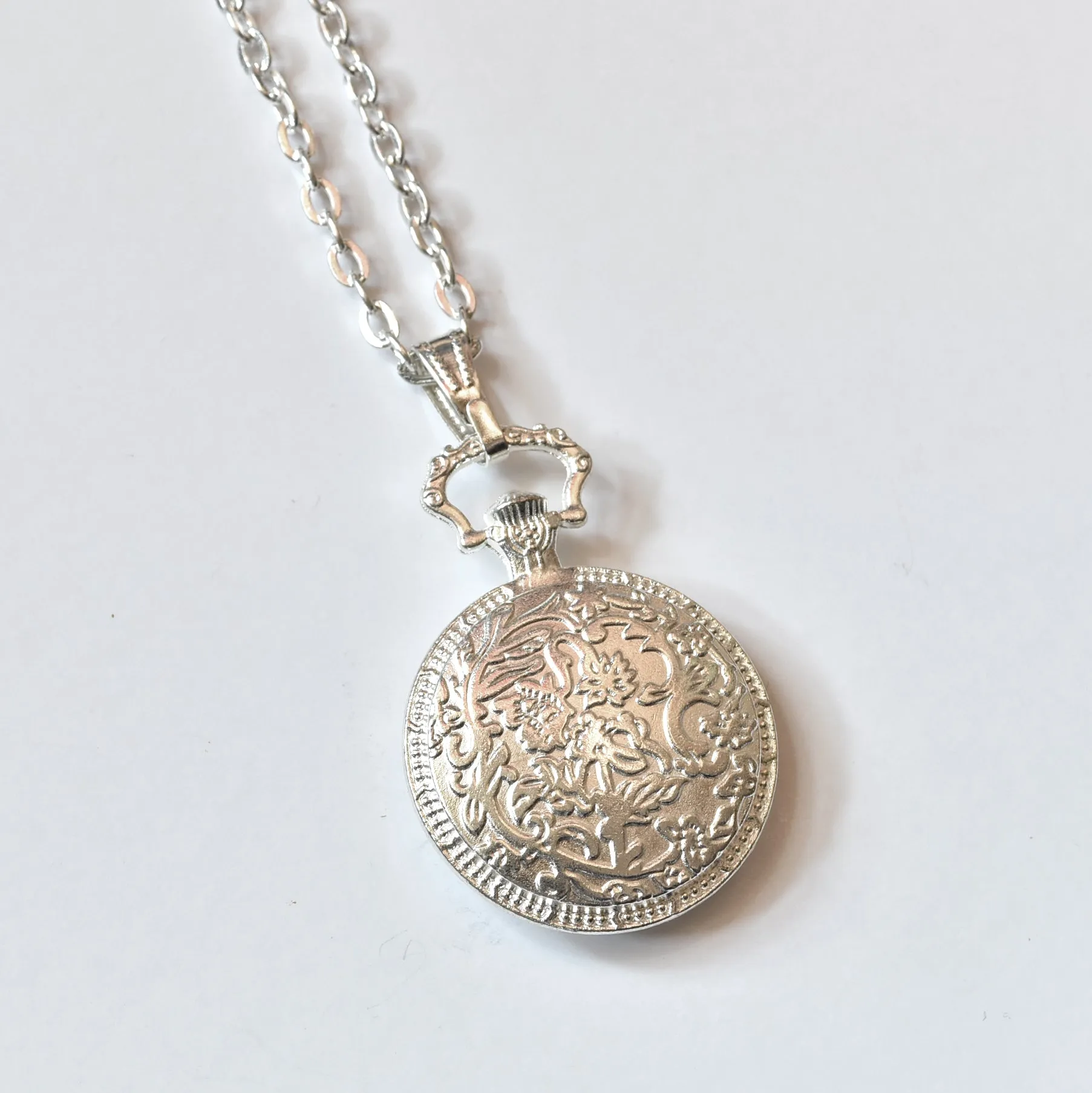 Pocket Watch Style Broken Plate Pendant - Yellow Flower - Recycled China