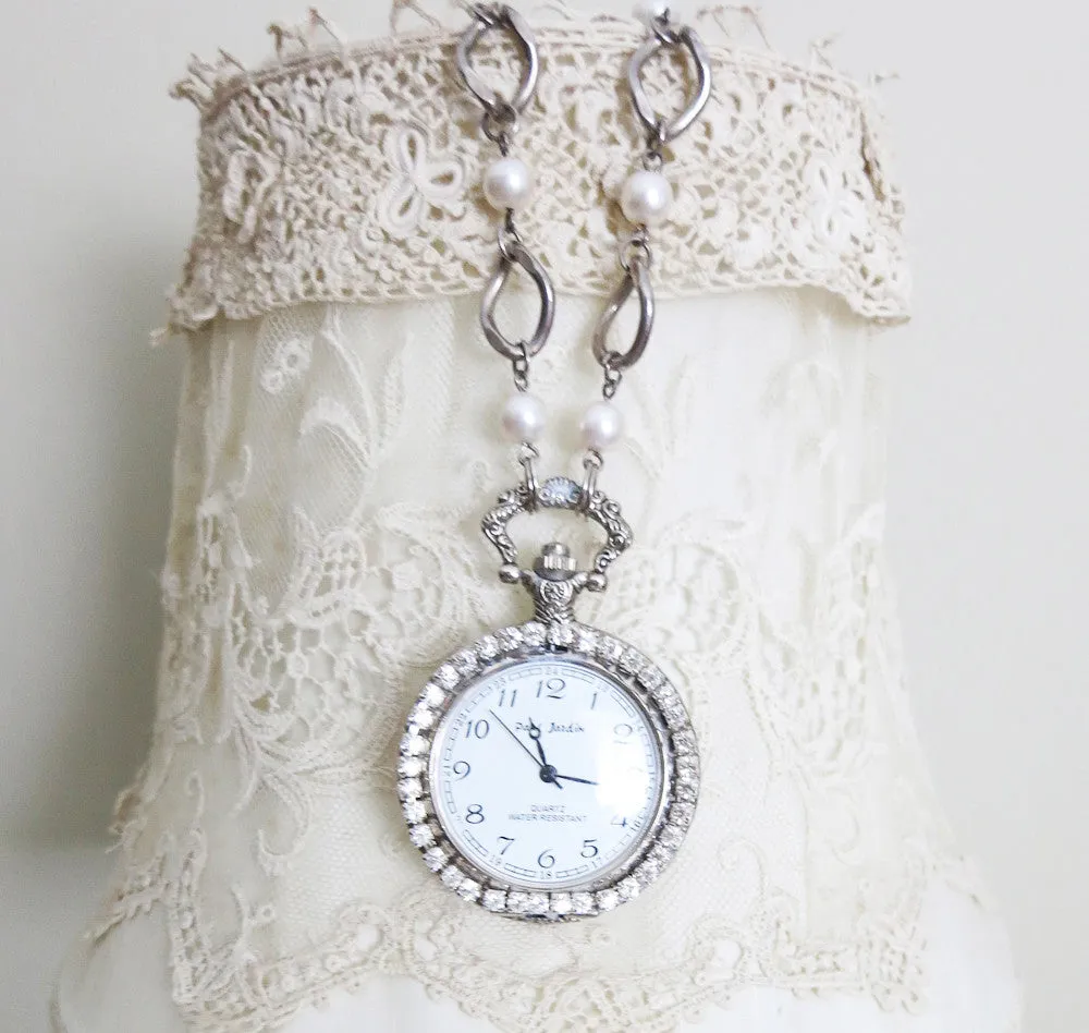 Pocket Watch with Rhinestones Necklace