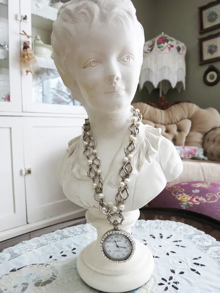 Pocket Watch with Rhinestones Necklace