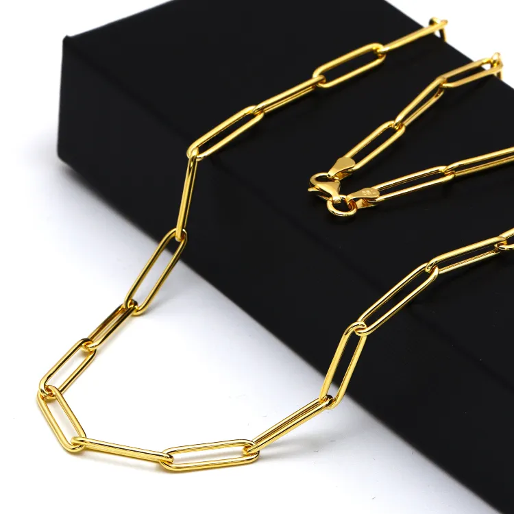 Real Gold Long Round Paper Clip Chain Necklace Link Length 1.7 C.M 9482 (40 C.M) CH1234