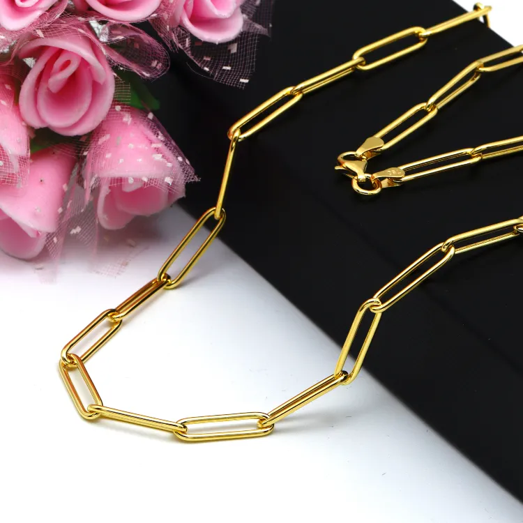Real Gold Long Round Paper Clip Chain Necklace Link Length 1.7 C.M 9482 (40 C.M) CH1234