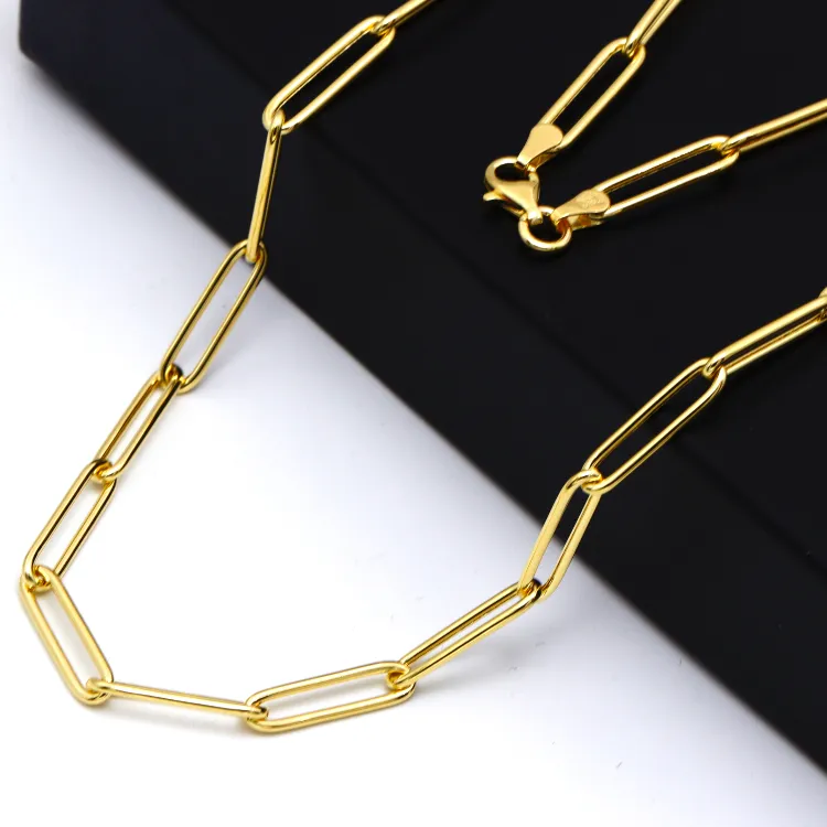 Real Gold Long Round Paper Clip Chain Necklace Link Length 1.7 C.M 9482 (40 C.M) CH1234