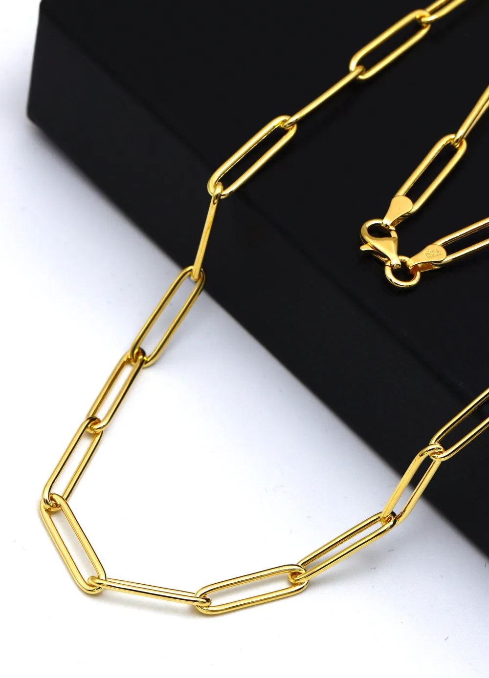 Real Gold Long Round Paper Clip Chain Necklace Link Length 1.7 C.M 9482 (40 C.M) CH1234