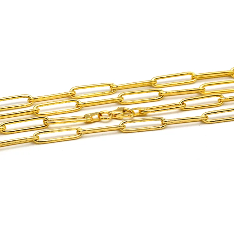Real Gold Long Round Paper Clip Chain Necklace Link Length 1.7 C.M 9482 (40 C.M) CH1234