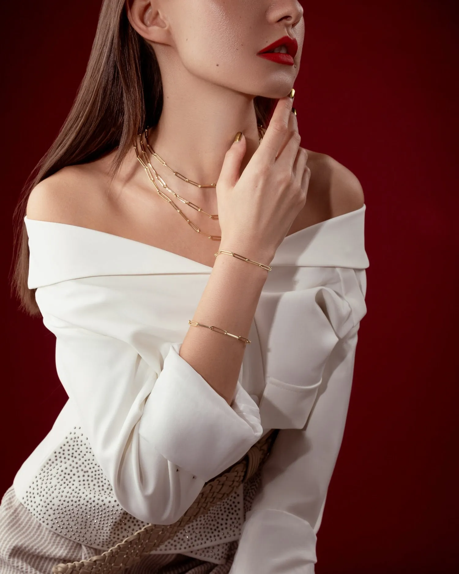 Real Gold Long Round Paper Clip Chain Necklace Link Length 1.7 C.M 9482 (40 C.M) CH1234