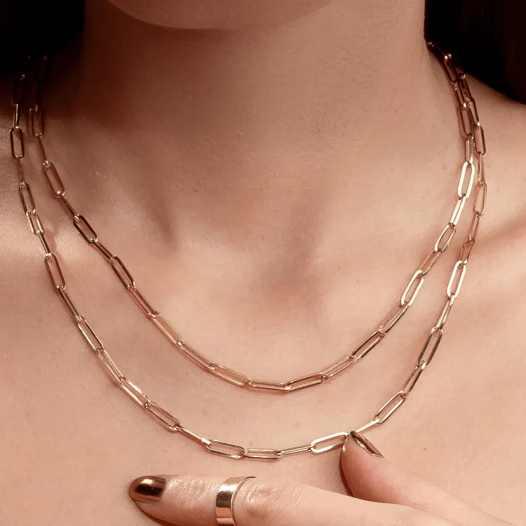 Real Gold Paper Clip Chain Necklace 0758 (50 C.M) CH1205