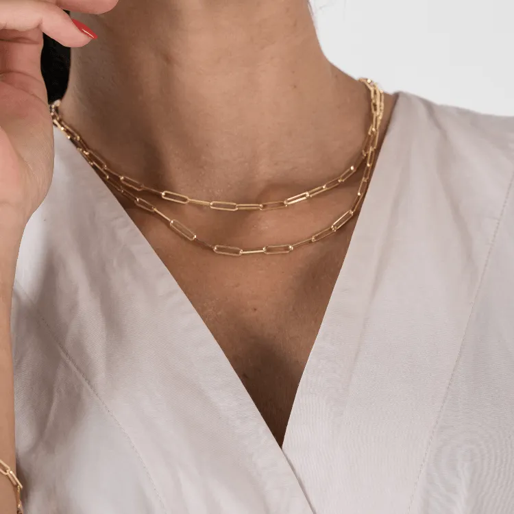 Real Gold Paper Clip Chain Necklace 0758 (50 C.M) CH1205
