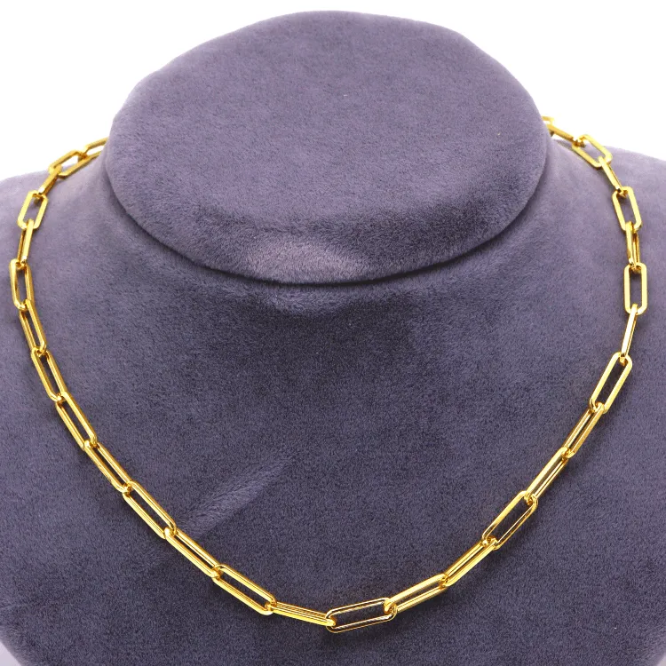 Real Gold Paper Clip Chain Necklace 0758 (50 C.M) CH1205