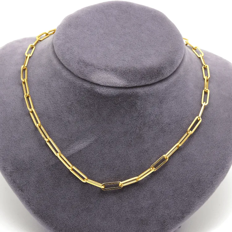 Real Gold Paper Clip Chain Necklace 0758 (50 C.M) CH1205