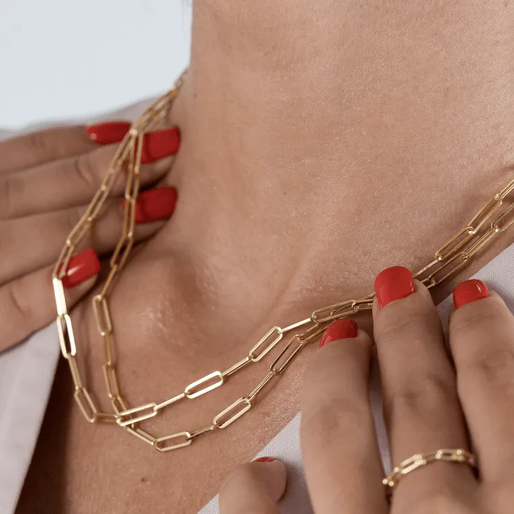 Real Gold Paper Clip Chain Necklace 0758 (50 C.M) CH1205