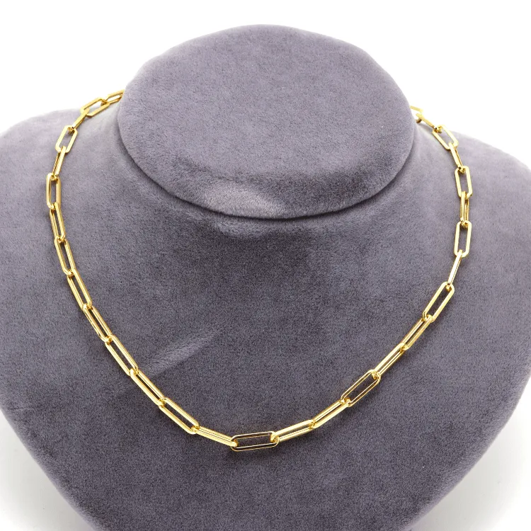 Real Gold Paper Clip Chain Necklace 0758 (50 C.M) CH1205