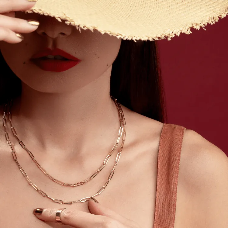 Real Gold Paper Clip Chain Necklace 0758 (50 C.M) CH1205