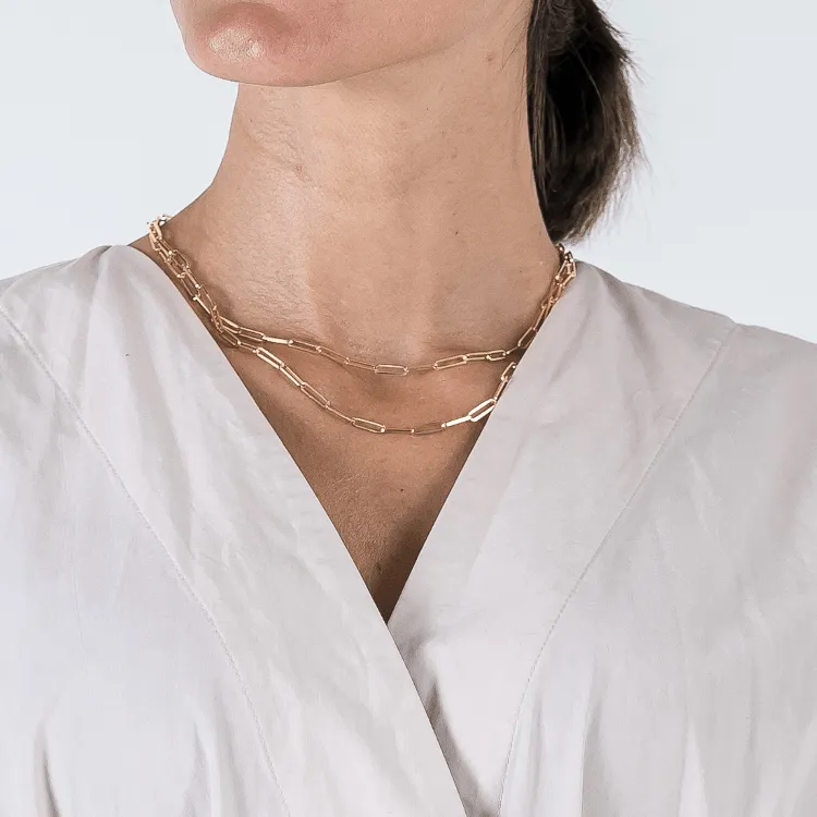 Real Gold Paper Clip Chain Necklace 0758 (50 C.M) CH1205