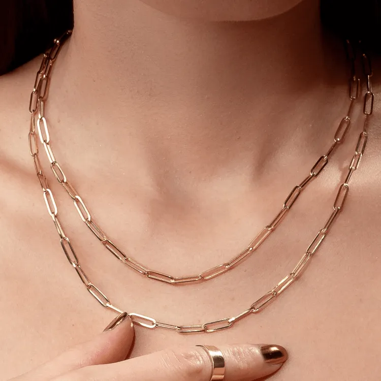 Real Gold Paper Clip Chain Necklace 0758 (50 C.M) CH1205