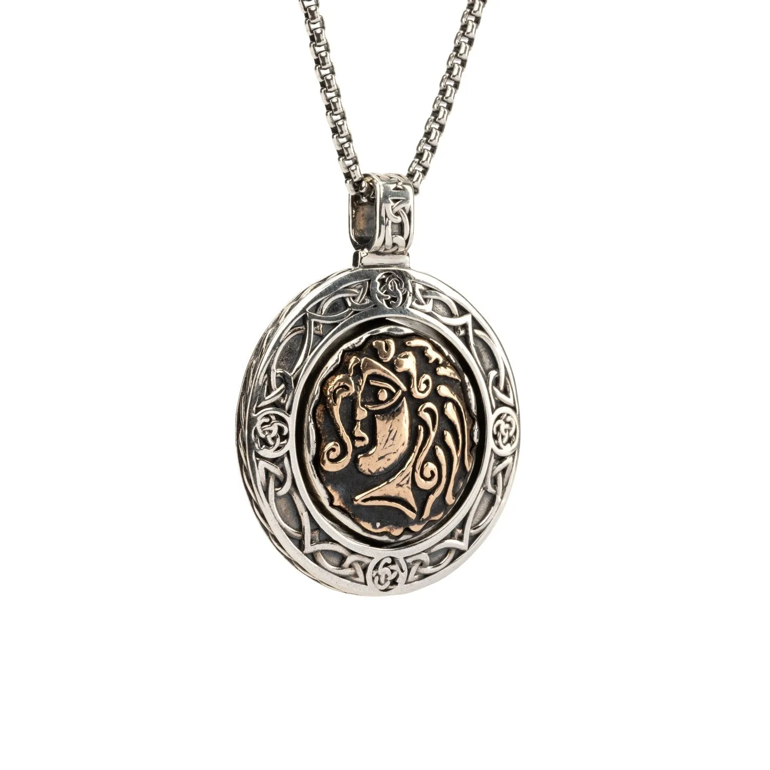Silver and Bronze Four Angel Ancient Celtic Coin Spinner Pendant Large