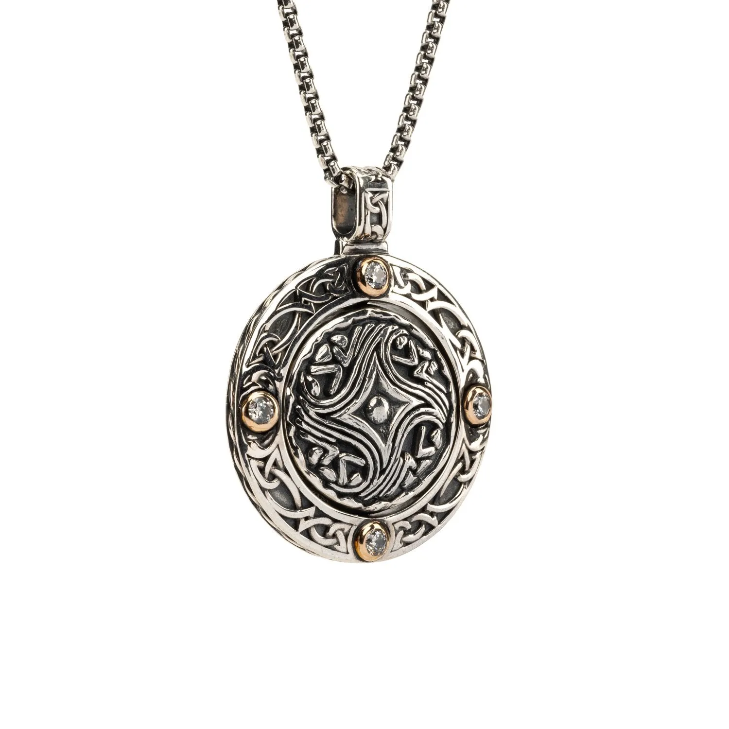 Silver and Bronze Four Angel Ancient Celtic Coin Spinner Pendant Large