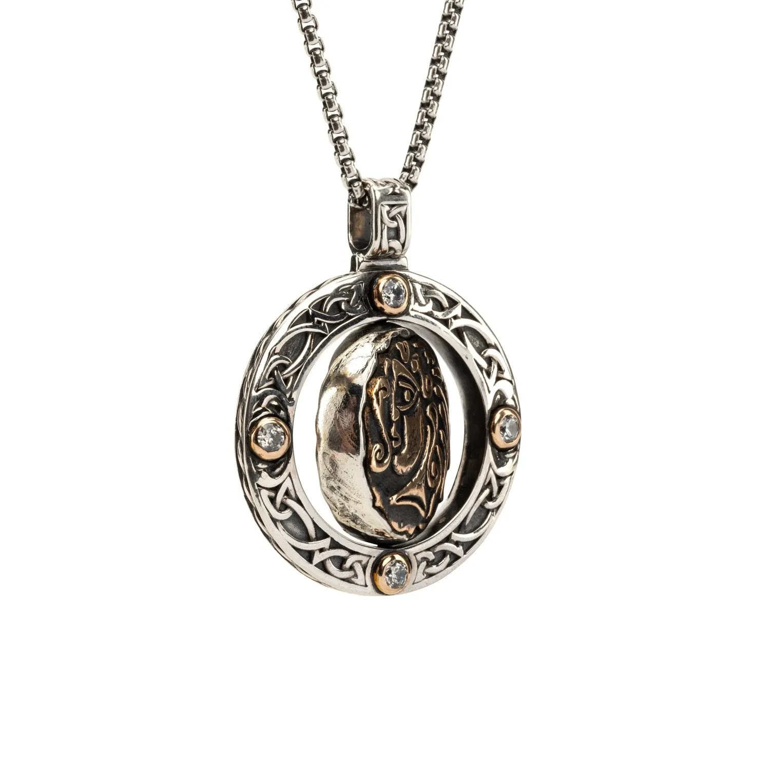 Silver and Bronze Four Angel Ancient Celtic Coin Spinner Pendant Large