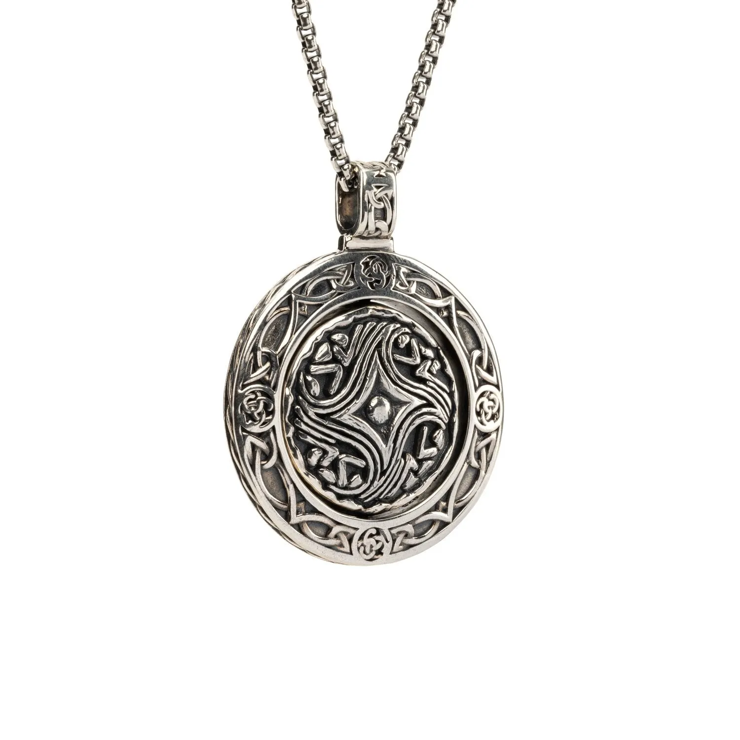 Silver and Bronze Four Angel Ancient Celtic Coin Spinner Pendant Large