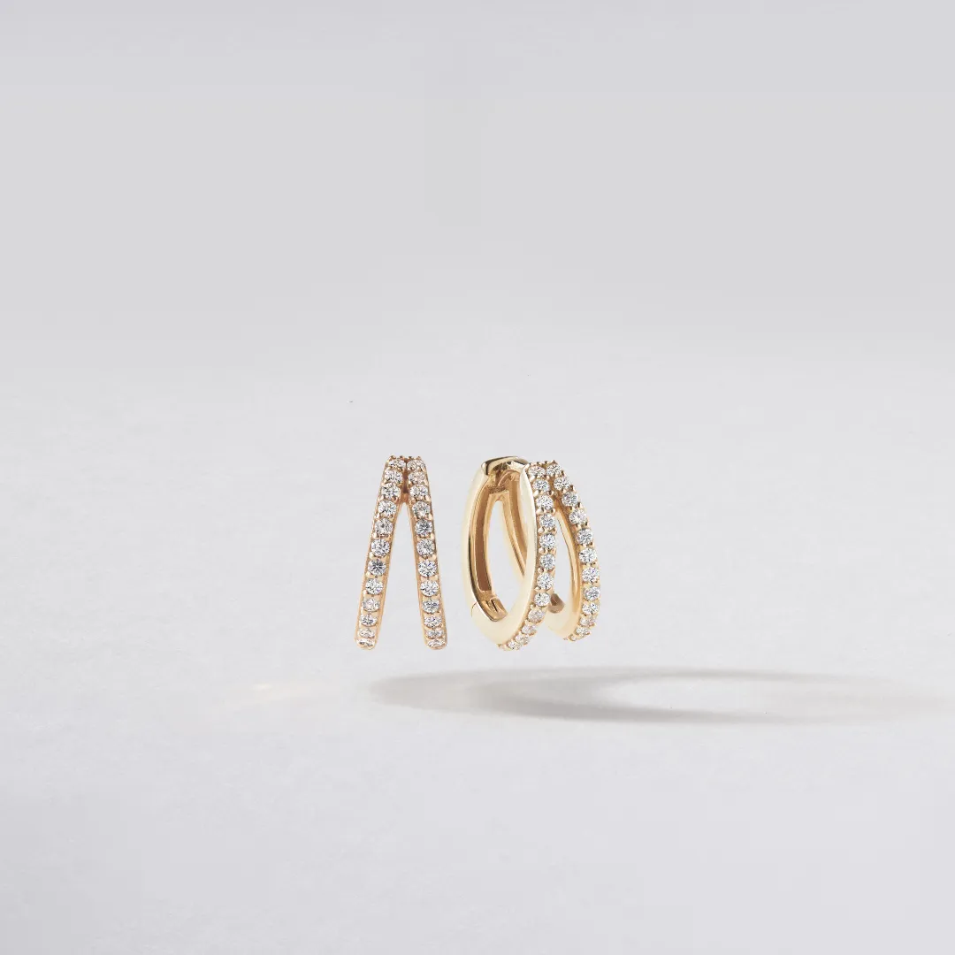 Silver Double Diamond Style Huggie Hoop Earrings